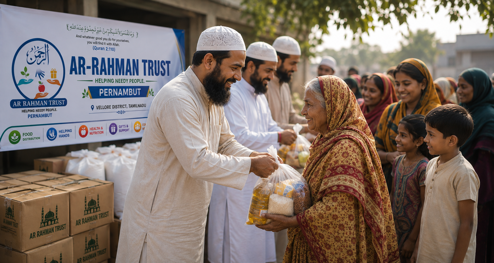 Ar Rahman Trust volunteers distributing food to needy families